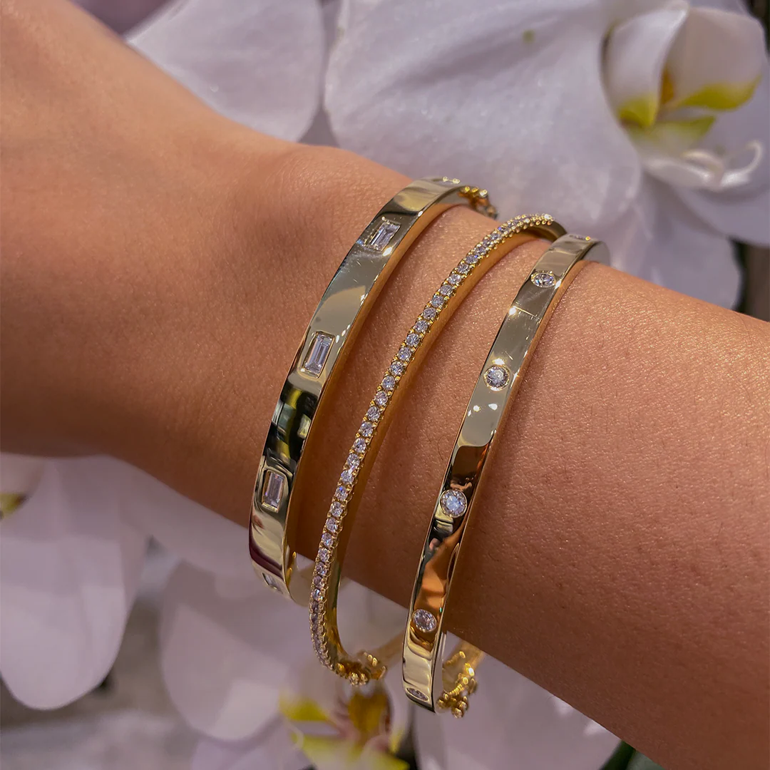 Solid Gold and Baguette Diamond Bangle - Image 4