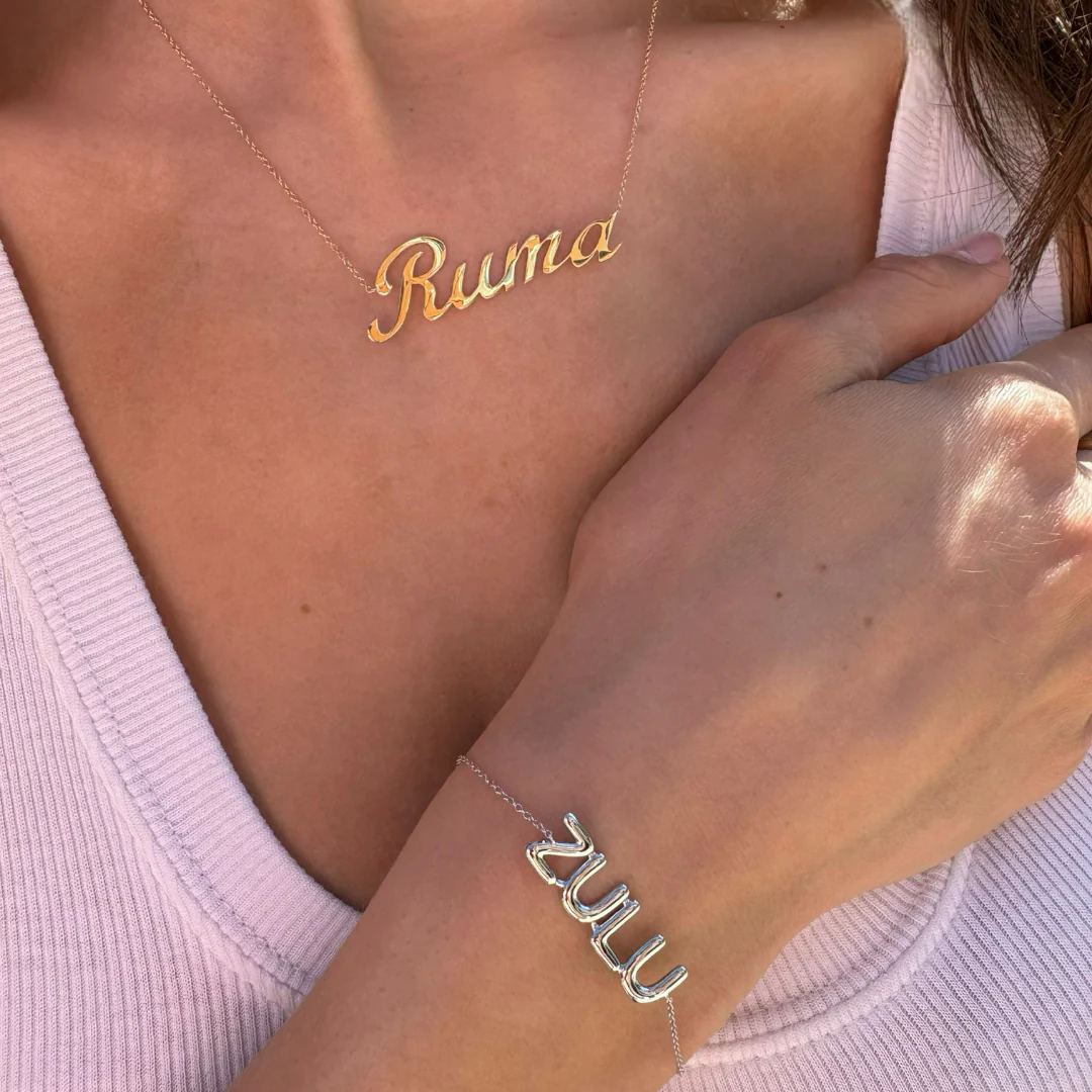 Solid Gold Bubble Name Bracelet - Image 4