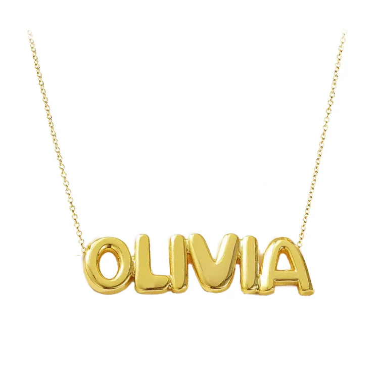 Solid Gold Bubble Name Necklace