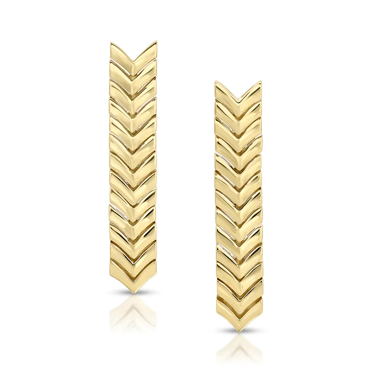 Solid Gold Chevron Drop Earrings