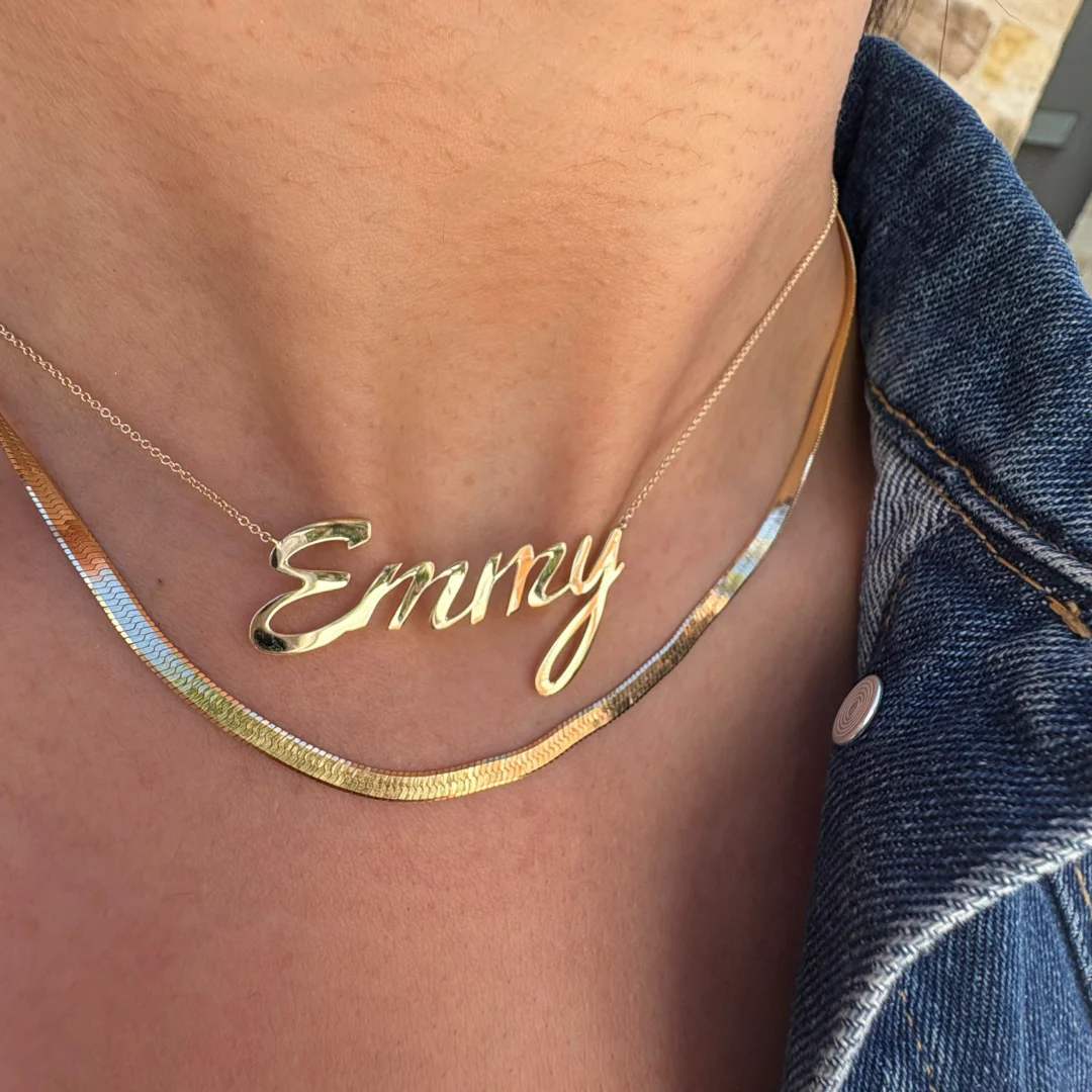Solid Gold Herringbone Necklace - Image 4