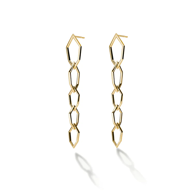 Solid Gold Hexagon Drop Earrings