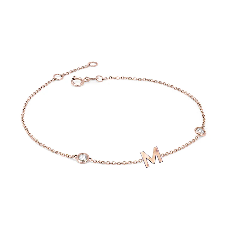 Solid Gold Initial Bracelet with Diamond Orbit