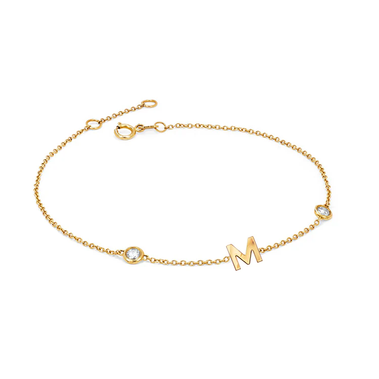 Solid Gold Initial Bracelet with Diamond Orbit - Image 3