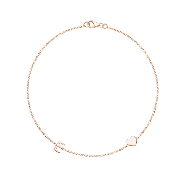 Solid Gold Initial Heart Anklet - Image 3