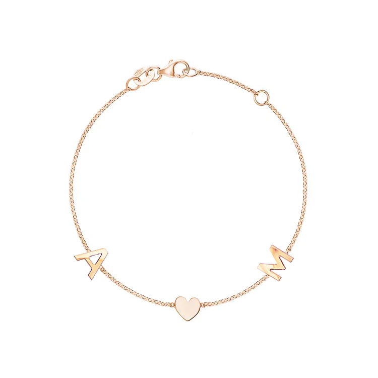 Solid Gold Initial Heart Bracelet - Image 3