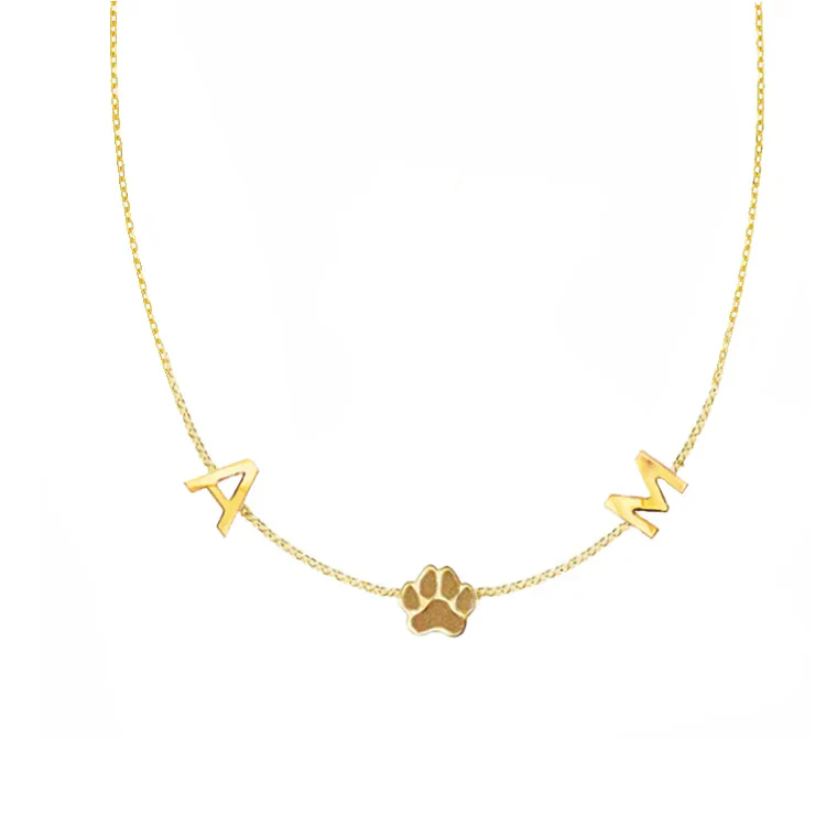 Solid Gold Multi-Initial Paw Print Necklace