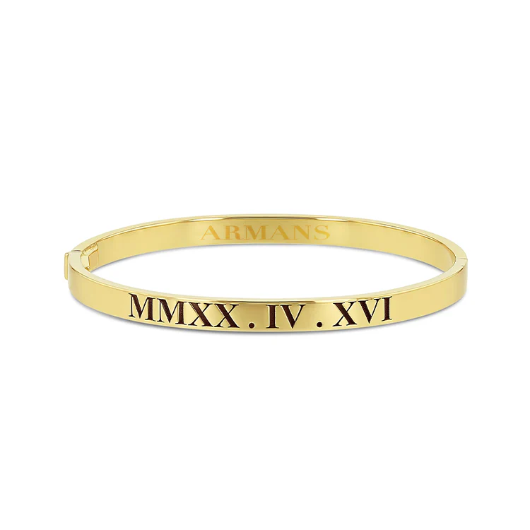 Solid Gold Roman Numeral Bangle