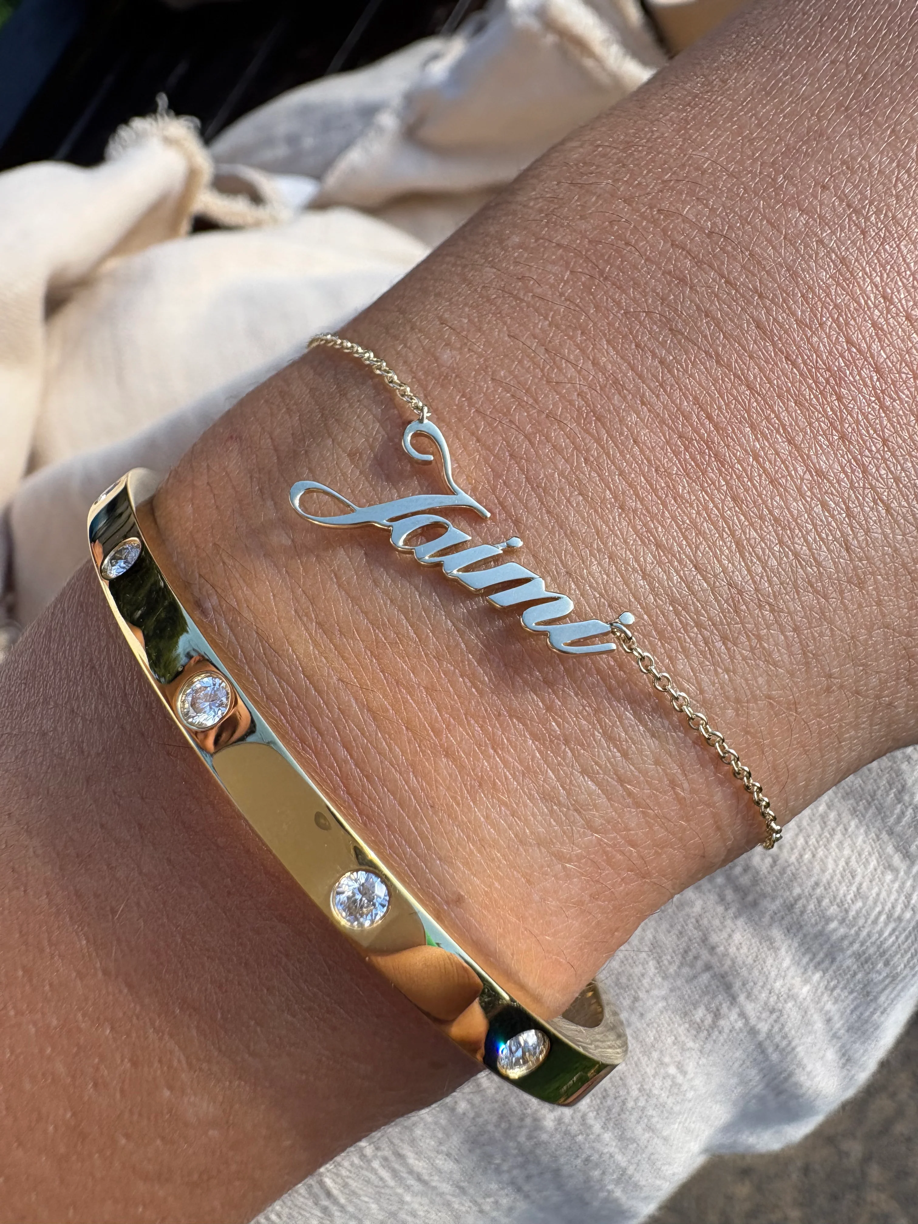 Solid Gold Script Name Bracelet - Image 4