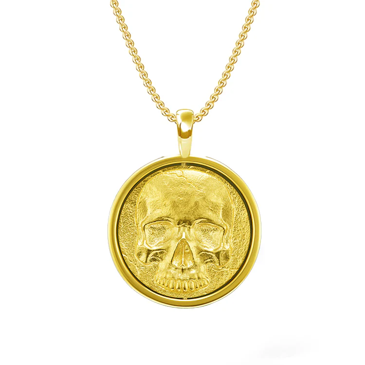 Solid Gold Skull Disk Pendant