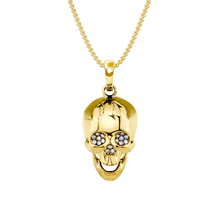 Solid Gold Skull Necklace With Diamond Eyes