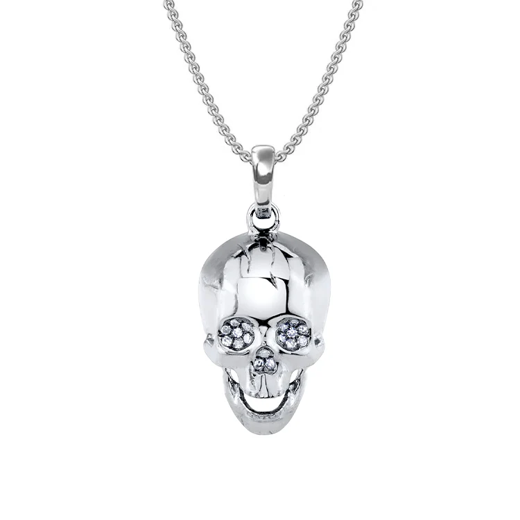 Solid Gold Skull Necklace With Diamond Eyes - Image 3