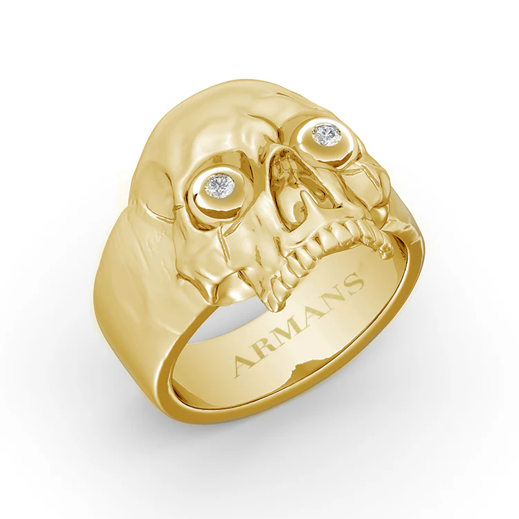 Solid Gold Skull Ring with Diamond Eyes