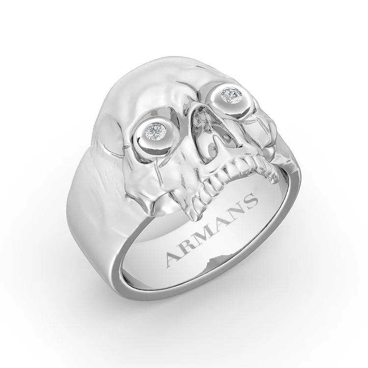 Solid Gold Skull Ring with Diamond Eyes - Image 2