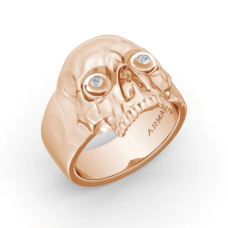 Solid Gold Skull Ring with Diamond Eyes - Image 3