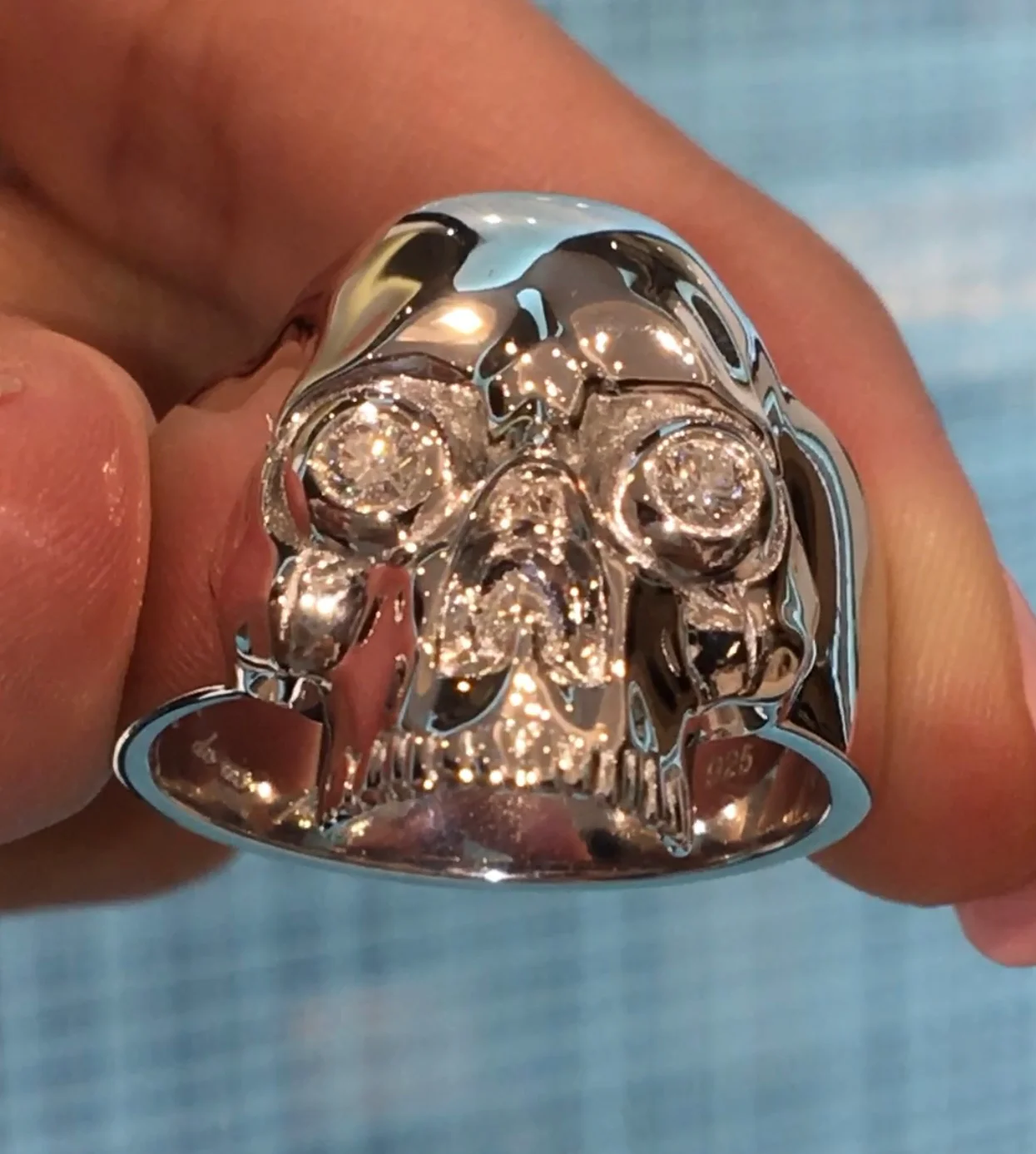Solid Gold Skull Ring with Diamond Eyes - Image 4