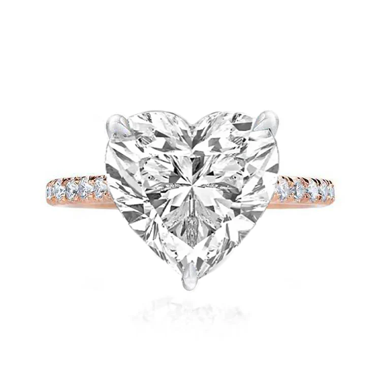Solitaire Heart Engagement Ring with Diamond Band