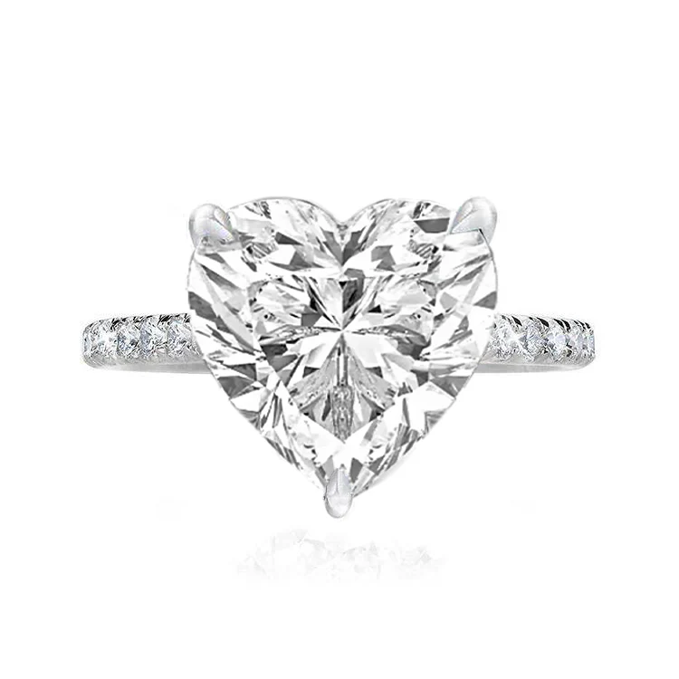 Solitaire Heart Engagement Ring with Diamond Band - Image 2
