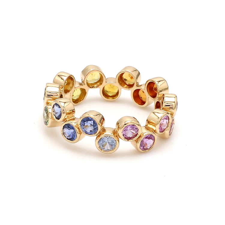 Staggered Rainbow Sapphire Zig Zag Ring