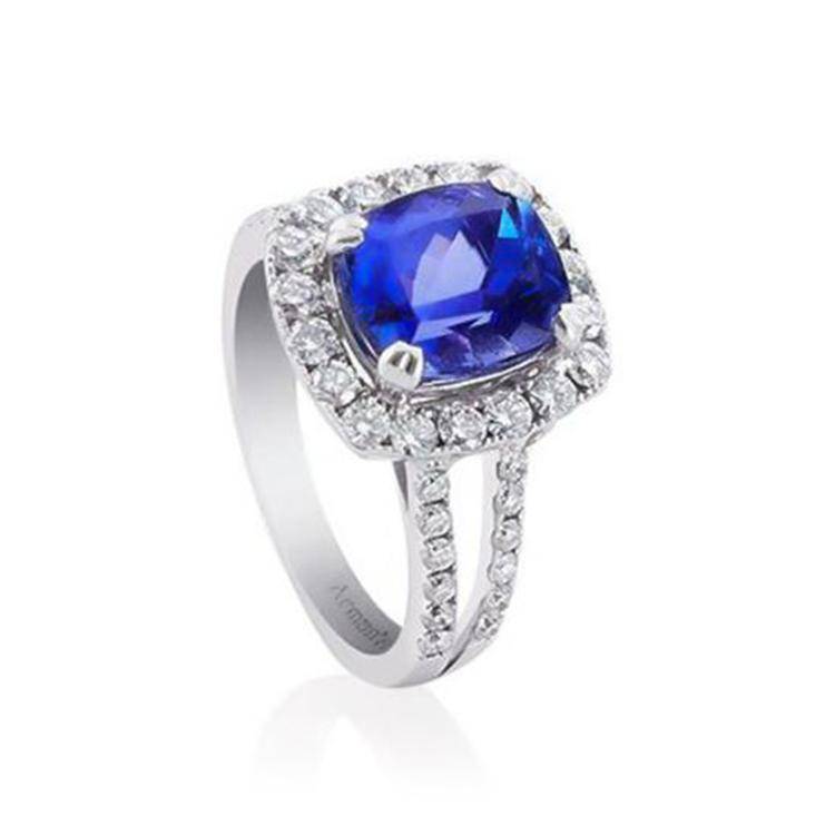 Tanzanite Halo Diamond Ring