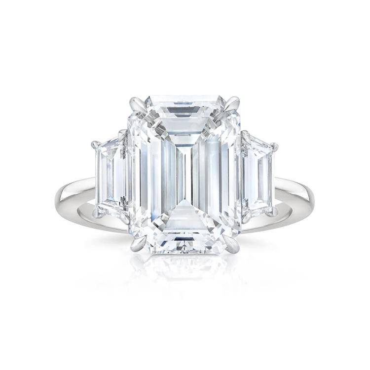 Three Stone Emerald Lab Grown Engagement Ring