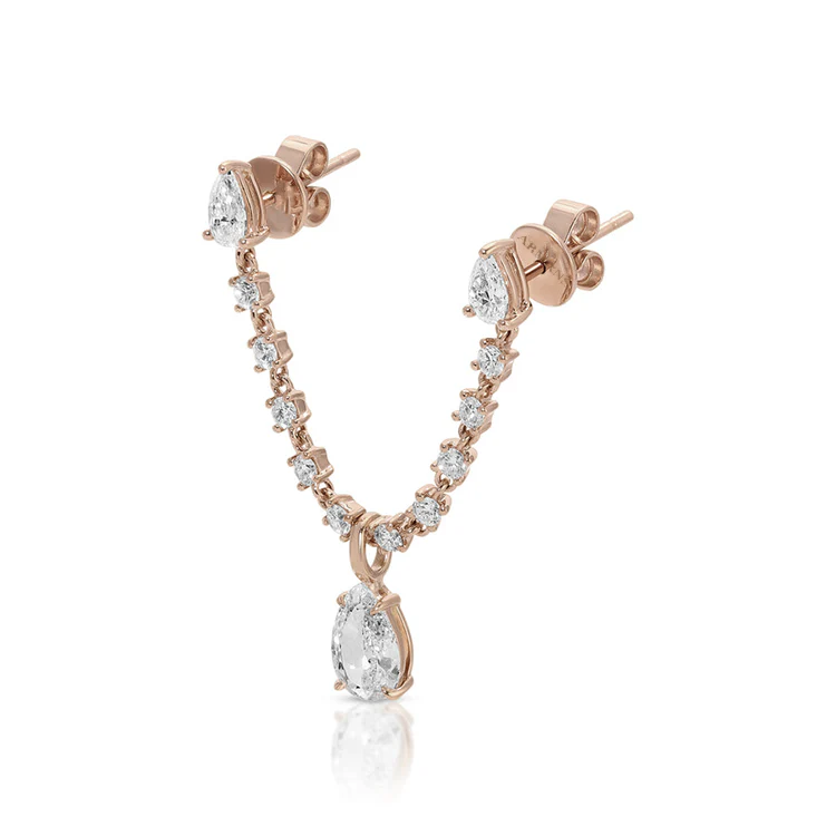Triple Pear Diamond Loop Studs - Image 2