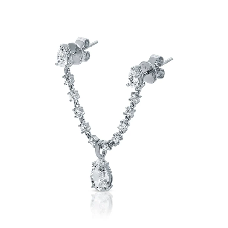 Triple Pear Diamond Loop Studs - Image 3
