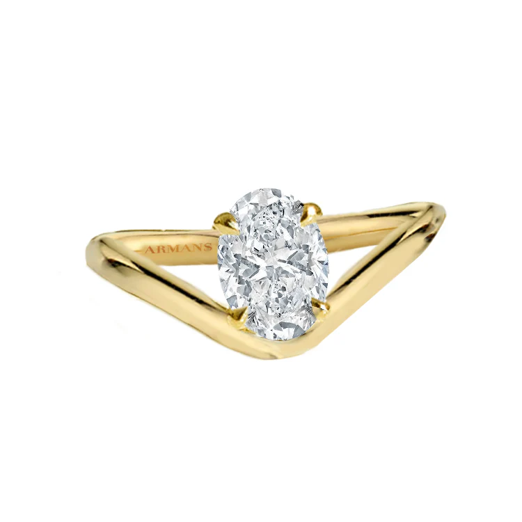 V-Shaped Oval Diamond Engagement Ring
