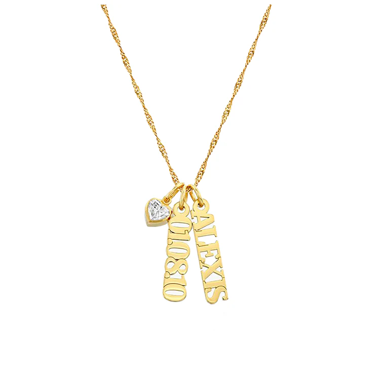 Vertical Name Necklace with Gemstone Heart