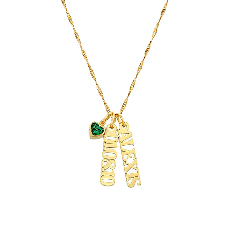Vertical Name Necklace with Gemstone Heart - Image 2