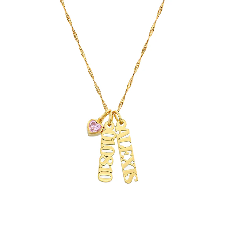 Vertical Name Necklace with Gemstone Heart - Image 3