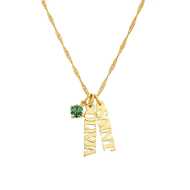Vertical Name Necklace with Round Gemstone