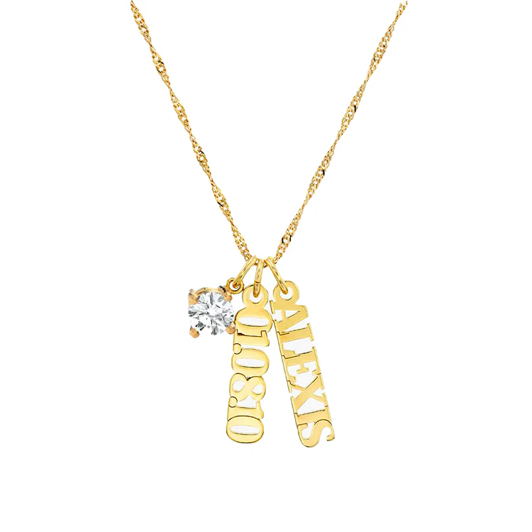 Vertical Name Necklace with Round Gemstone - Image 3