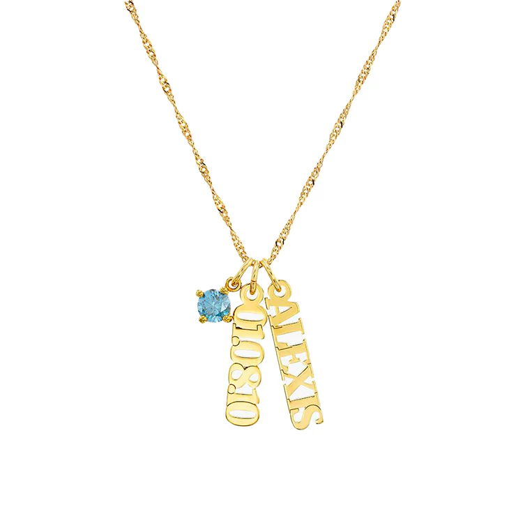 Vertical Name Necklace with Round Gemstone - Image 4